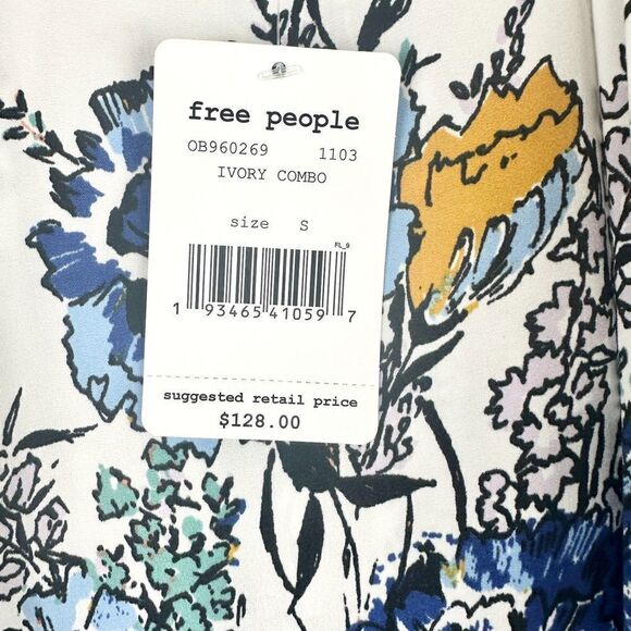 Free People Positano Print Blouse Size Small NWT Ivory Combo Floral Paisley - Picture 11 of 13